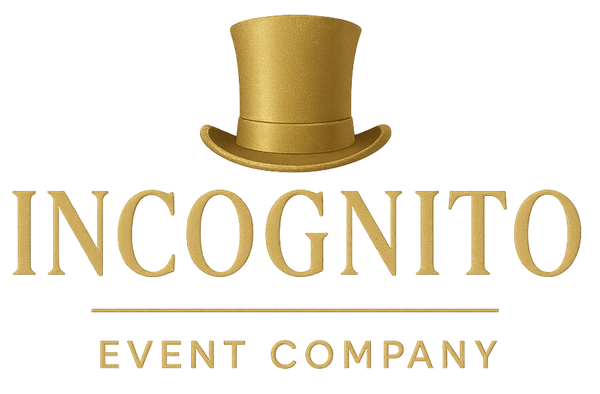 Logo of Incognito Event Company with a gold top hat on a white background